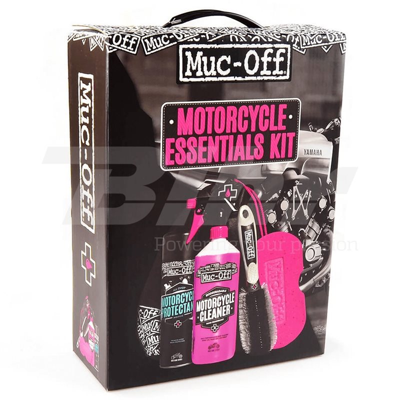 KIT COMPLETO CUIDADO MOTO (PROTECTANT + CLEANER + ESPONJA + CEPILLO) MUC-OFF MOTORCYCLE ESSENTIALS