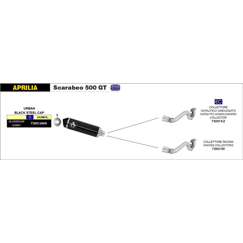APRILIA SCARABEO 500 GT 2005 - 2007 SILENCIOSO URBAN  DE ALUMINIO DARK" FONDO "DARK""