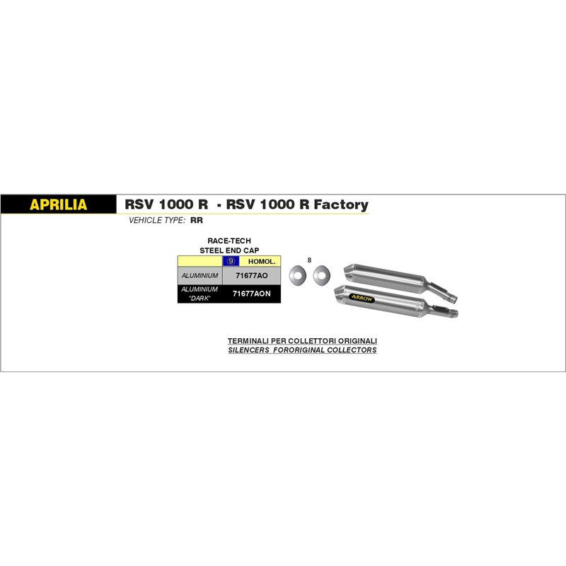 APRILIA RSV 1000 R / R FACTORY 2004 - 2008 SILENCIOSOS RACE-TECH APPROVED DE ALUMINIO (DCHO+IZDO)