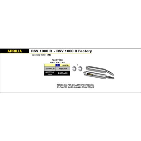 APRILIA RSV 1000 R / R FACTORY 2004 - 2008 SILENCIOSO RACE-TECH APPROVED ALUMINIUM DARK" "