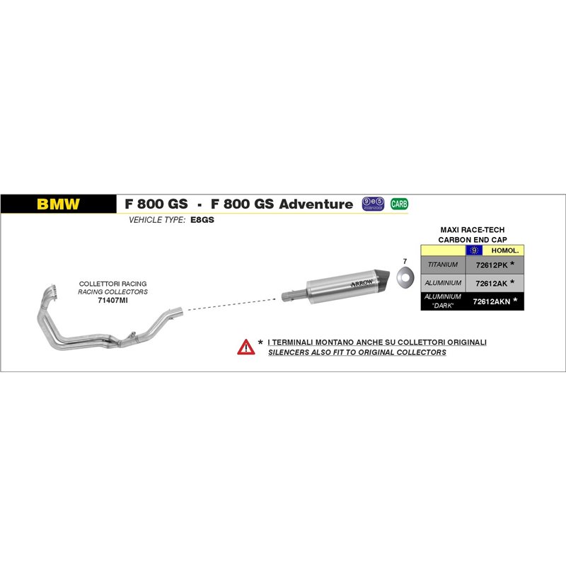 BMW F 800 GS / ADVENTURE 2008 - 2016 SILENCIOSO MAXI RACE-TECH APPROVED DE ALUMINIO FONDO EN CARBONO