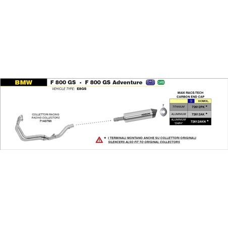 BMW F 800 GS / ADVENTURE 2008 - 2016 SILENCIOSO MAXI RACE-TECH APPROVED DE ALUMINIO FONDO EN CARBONO