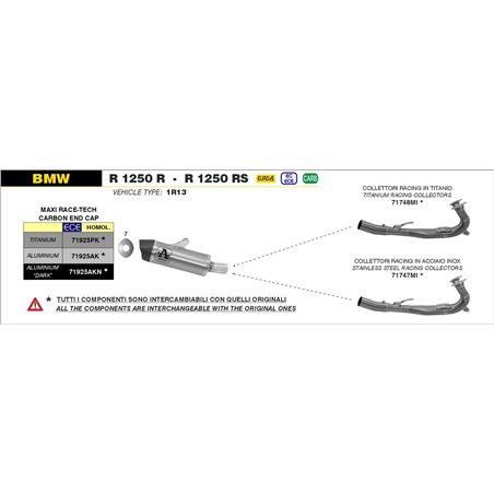BMW R 1250 R / RS 2019 - 2020 SILENCIOSO MAXI RACE-TECH DE ALUMINIO FONDO EN CARBONO