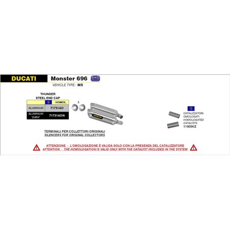 DUCATI MONSTER 696 2008 - 2014 SILENCIOSO THUNDER APPROVED ALUMINIUM DARK" (DCHO+IZDO)"