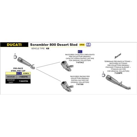 DUCATI SCRAMBLER 800 DESERT SLED 2017 - 2020 CONECTOR PARA COLECTORES ORIGINALES
