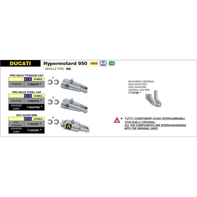 DUCATI HYPERMOTARD 950 / 950 SP 2019 - 2020 SILENCIOSOS PRO-RACE NICHROM DARK" (DCHO+IZDO)"