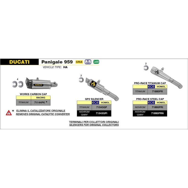 DUCATI PANIGALE 959 2016 - 2019 KIT DE SILENCIOSO GP2 DARK""