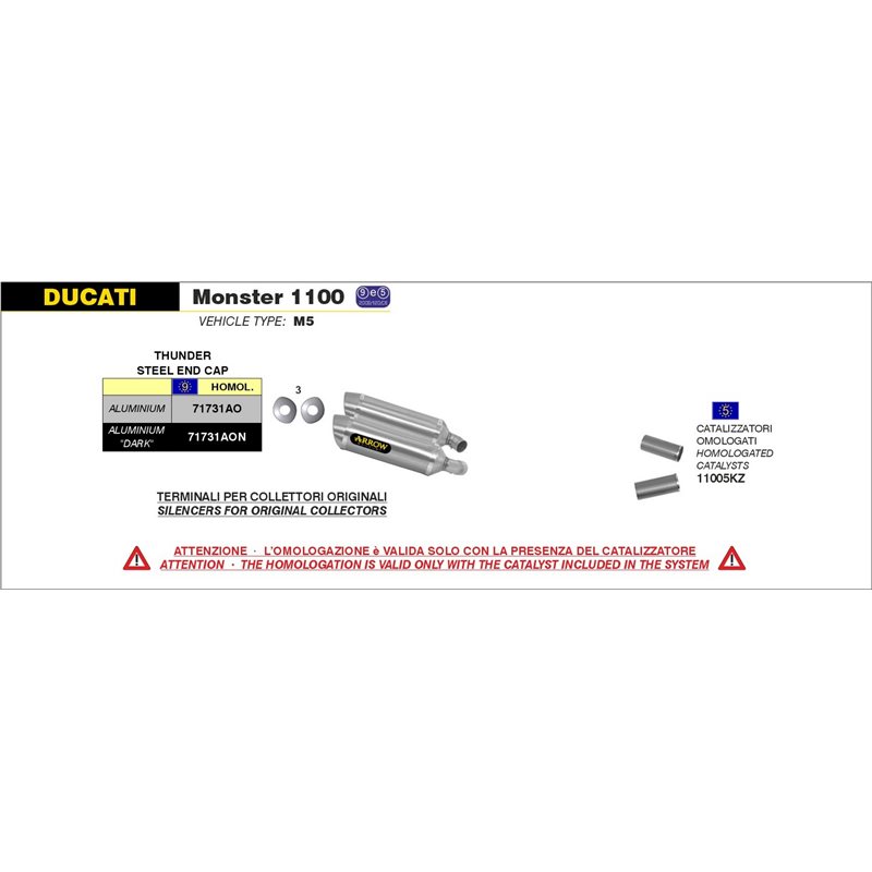 DUCATI MONSTER 1100 2009 - 2010 SILENCIOSO THUNDER APPROVED DE ALUMINIO (DCHO+IZDO)