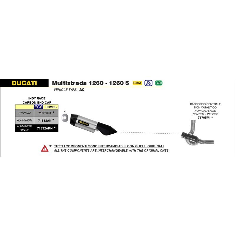 DUCATI MULTISTRADA 1260 / 1260 S 2018 - 2020 SILENCIOSO INDY RACE EN TITANIO FONDO EN CARBONO