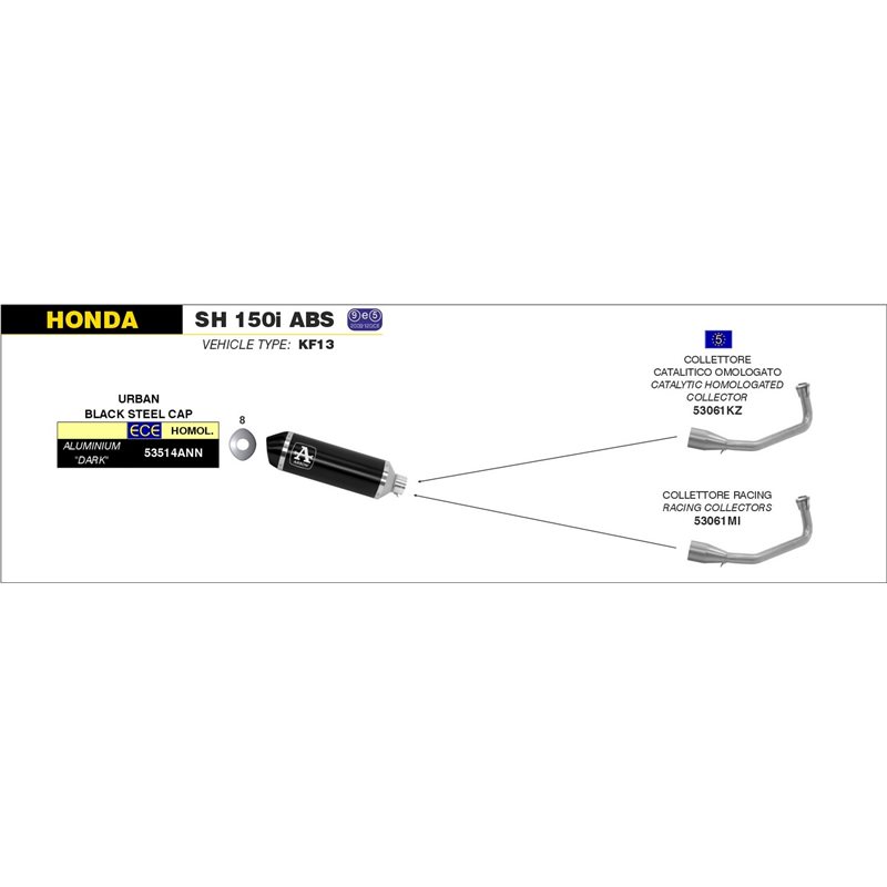 HONDA SH 150I ABS 2012 - 2016 SILENCIOSO URBAN  DE ALUMINIO DARK" FONDO "DARK""