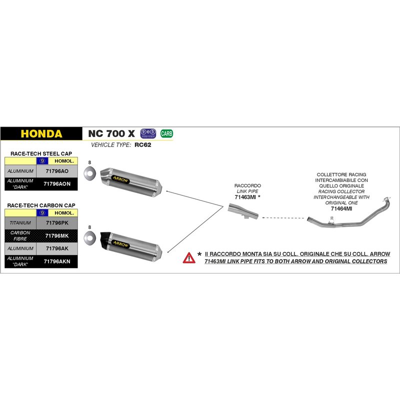 HONDA NC 700 X 2012 - 2013 SILENCIOSO RACE-TECH DE ALUMINIO