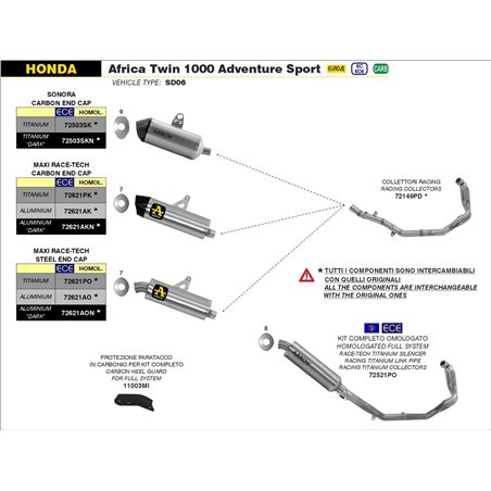 HONDA AFRICA TWIN ADV SPORTS 2018 - 2019 SILENCIOSO MAXI RACE-TECH APPROVED DE ALUMINIO DARK""