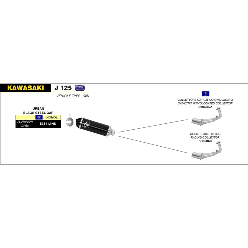 KAWASAKI J 125 ABS 2016 - SILENCIOSO URBAN DE ALUMINIO DARK" FONDO "DARK""