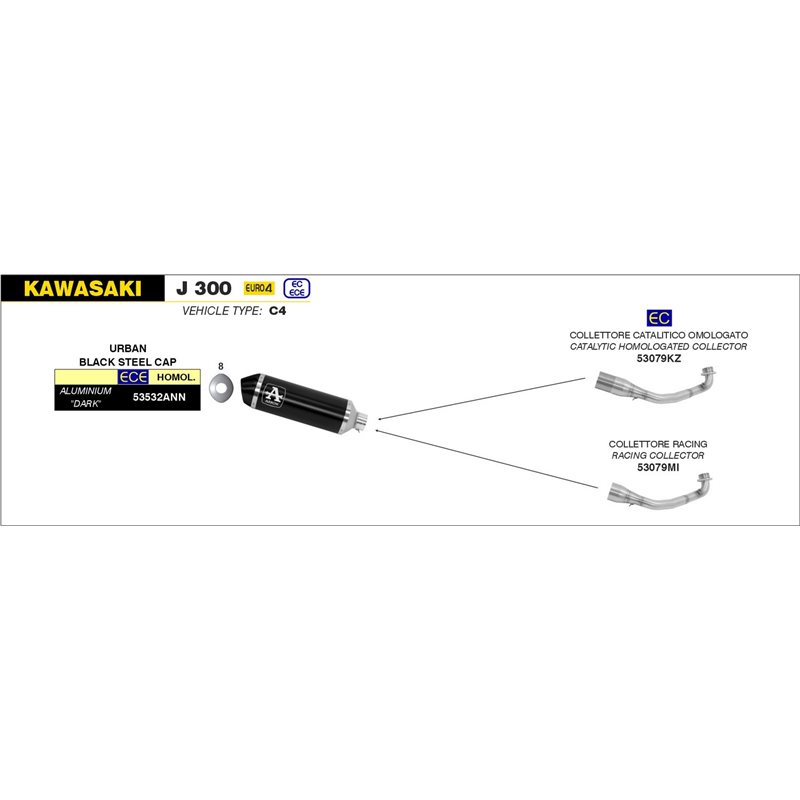 KAWASAKI J 300 2017 - 2020 SILENCIOSO URBAN DE ALUMINIO DARK" FONDO "DARK""