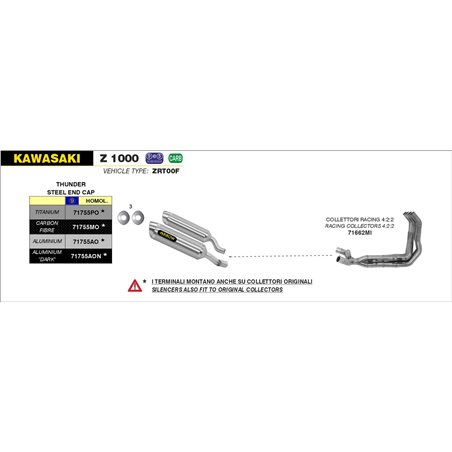KAWASAKI Z 1000 2014 - 2016 SILENCIOSO THUNDER APPROVED DE TITANIO (DCHO+IZDO)