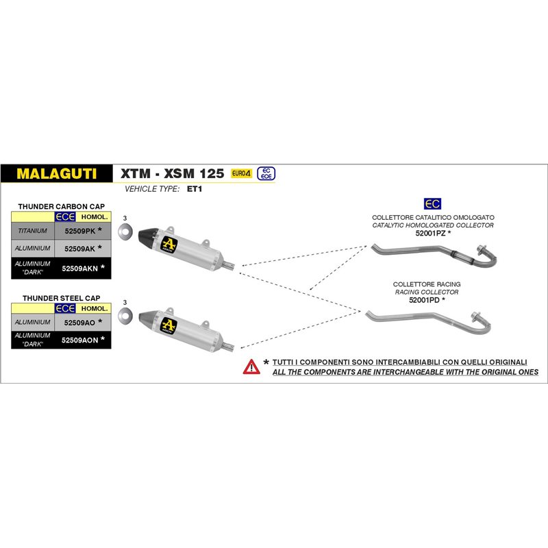 MALAGUTI XTM / XSM 125 4T 2019 - 2020 SILENCIOSO THUNDER DE ALUMINIO DARK""