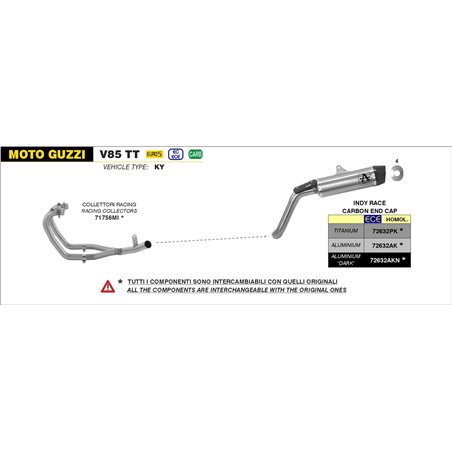 MOTO GUZZI V 85 TT 2021 - 2022 SILENCIOSO INDY RACE DE ALUMINIO DARK" FONDO EN CARBONO"