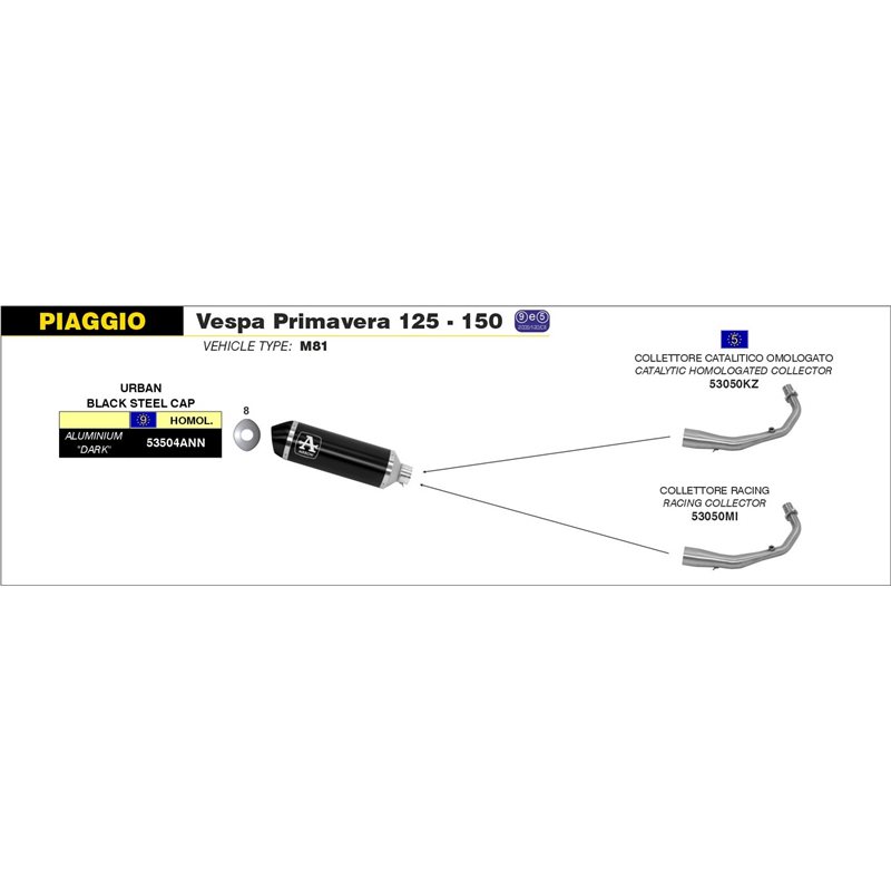 PIAGGIO VESPA PRIMAVERA 125/150 2014 - 2016 SILENCIOSO URBAN DE ALUMINIO DARK" FONDO "DARK""