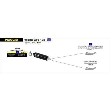 PIAGGIO VESPA GTS 125I.E. 2008 - 2016 SILENCIOSO URBAN DE ALUMINIO DARK" FONDO "DARK""
