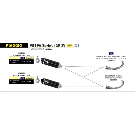 PIAGGIO VESPA SPRINT 125 3V 2021 - 2022 SILENCIOSO URBAN  DE ALUMINIO DARK" FONDO DE CARBONO"