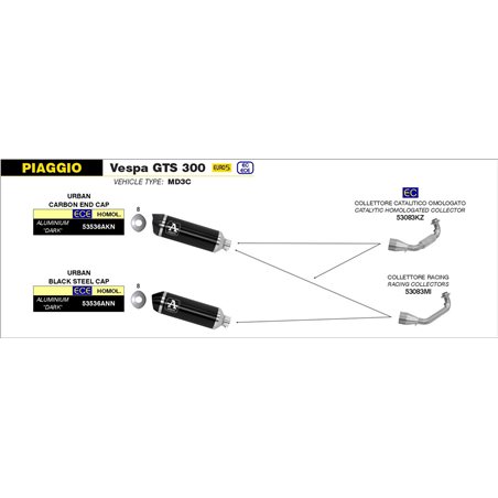 PIAGGIO VESPA GTS 300 HPE 2021 - 2022 COLECTOR CATALÍTICO HOMOLOGADO PARA ESCAPE URBAN