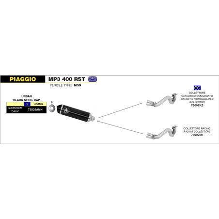 PIAGGIO MP3 400 RST 2007 - 2011 COLECTOR CATALÍTICO HOMOLOGADO PARA ESCAPE URBAN