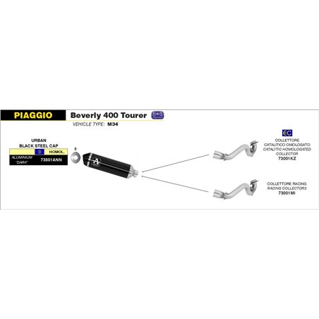 PIAGGIO BEVERLY 400 TOURER 2008 - 2011 SILENCIOSO URBAN  DE ALUMINIO DARK" FONDO "DARK""