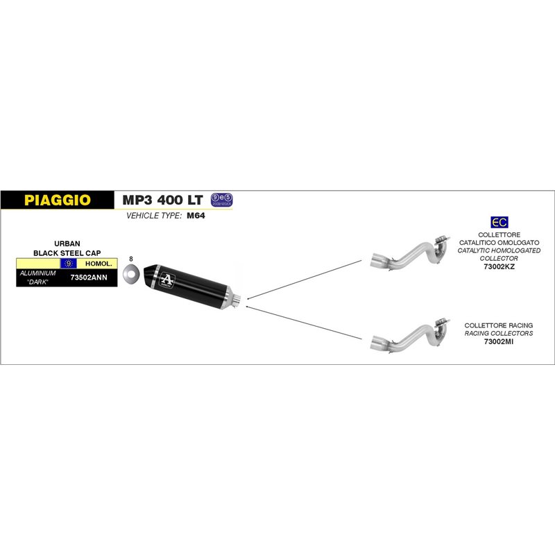 PIAGGIO MP3 400 LT 2007 - 2011 SILENCIOSO URBAN  DE ALUMINIO DARK" FONDO "DARK""