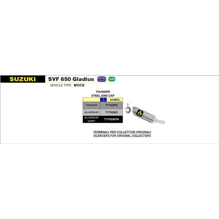 SUZUKI SVF 650 GLADIUS 2009 - 2015 SILENCIOSO STREET THUNDER DE ALUMINIO PARA COLECTORES ORIGINALES