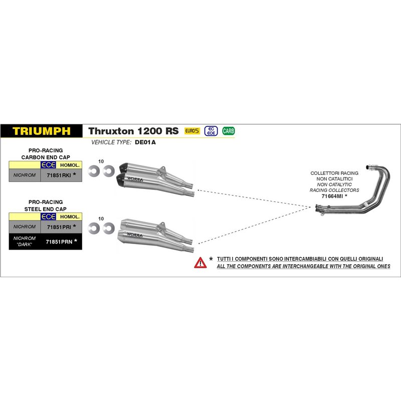 TRIUMPH THRUXTON 1200 RS 2020 - 2022 SILENCIOSOS PRO-RACING NICHROM (DCHO+IZDO) FONDO EN CARBONO