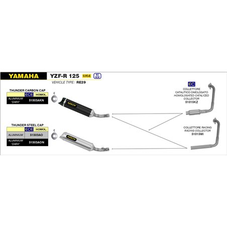 YAMAHA YZF-R 125 2017 - 2018 SILENCIOSO STREET THUNDER ALUMINIUM DARK""