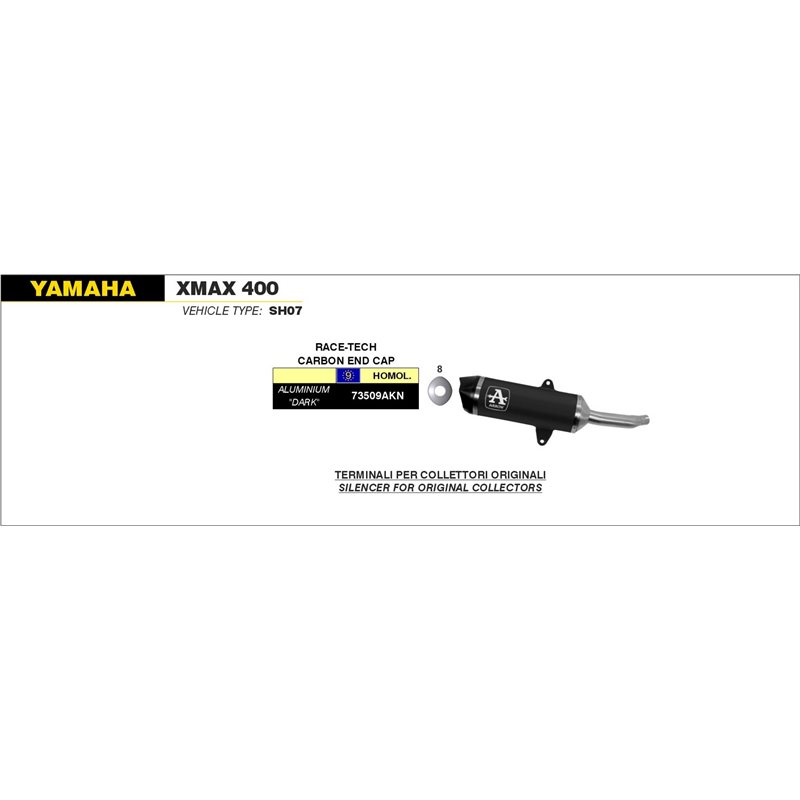 YAMAHA XMAX 400 2013 - 2016 SILENCIOSO RACE-TECH DE ALUMINIO DARK" FONDO EN CARBONO"