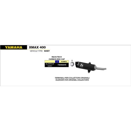 YAMAHA XMAX 400 2013 - 2016 SILENCIOSO RACE-TECH DE ALUMINIO DARK" FONDO EN CARBONO"
