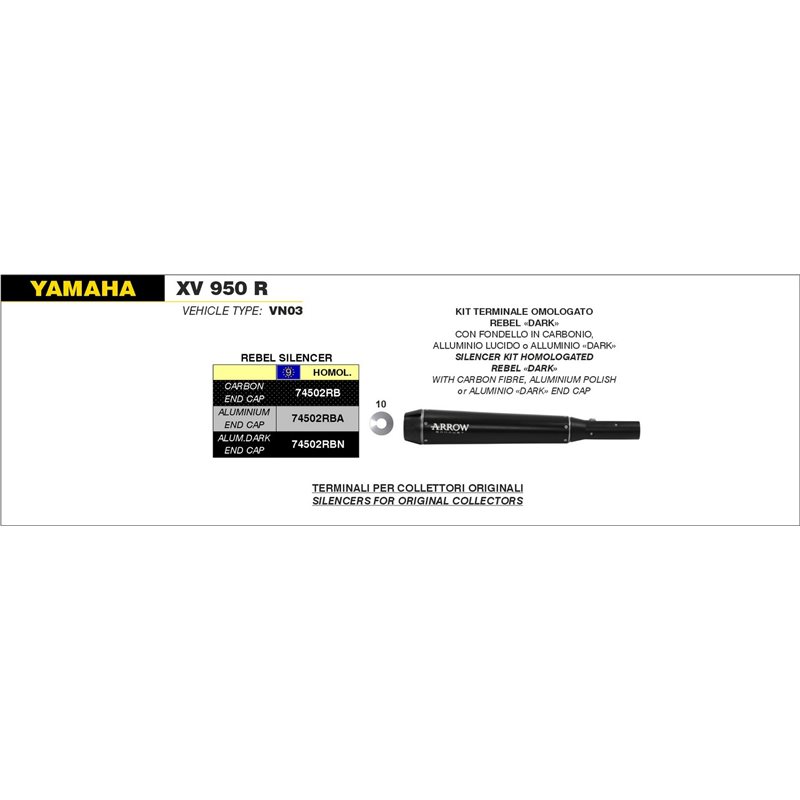 YAMAHA XV (BOLT) 950 R 2014 - 2016 SILENCIOSO REBEL CON FONDO EN ALUMINIO DARK""