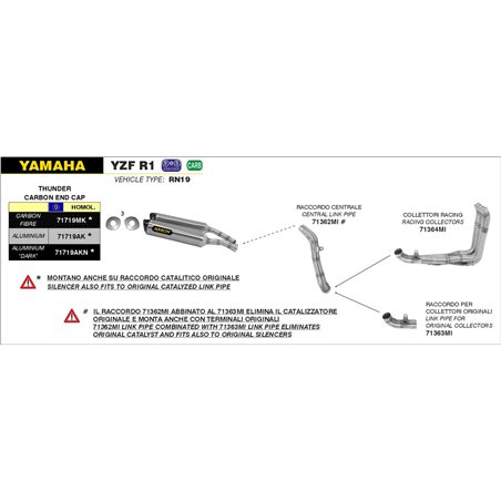 YAMAHA YZF R1 2007 - 2008 SILENCIOSO THUNDER DE ALUMINIO (DCHO+IZDO) FONDO EN CARBONO