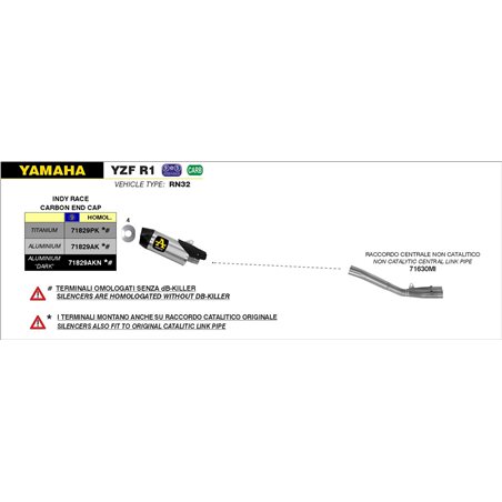 YAMAHA YZF R1 2015 - 2016 SILENCIOSO INDY RACE EN ALUMINIO DARK" FONDO EN CARBONO"