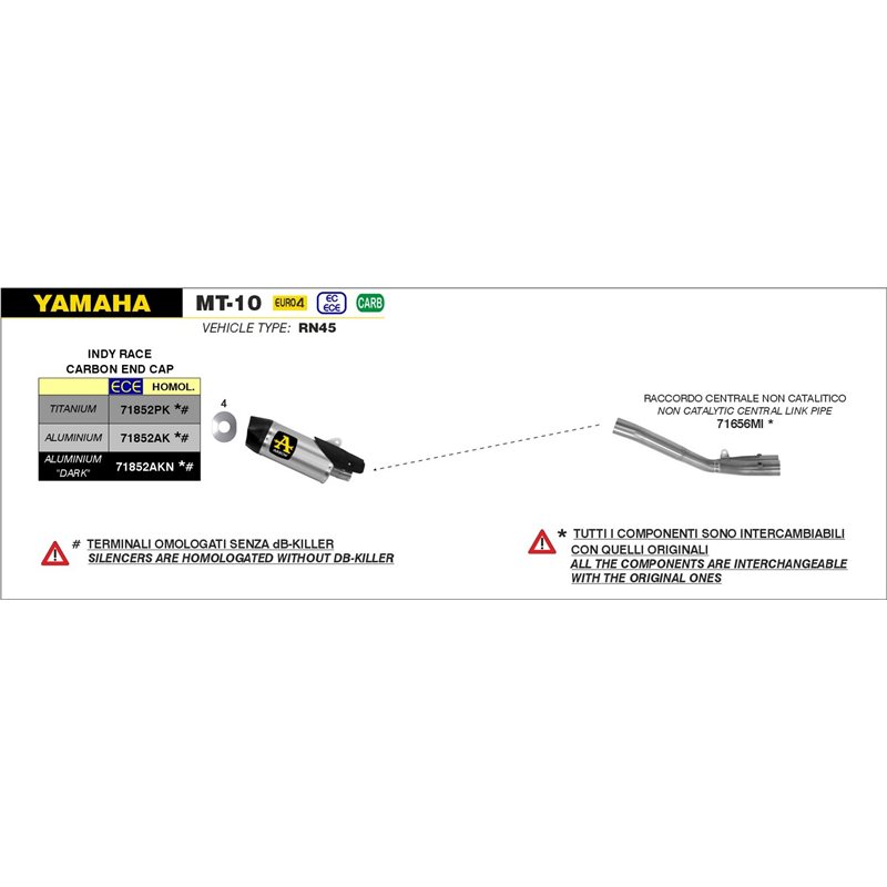 YAMAHA MT-10 2016 - 2020 SILENCIOSO INDY RACE EN ALUMINIO DARK" FONDO EN CARBONO"