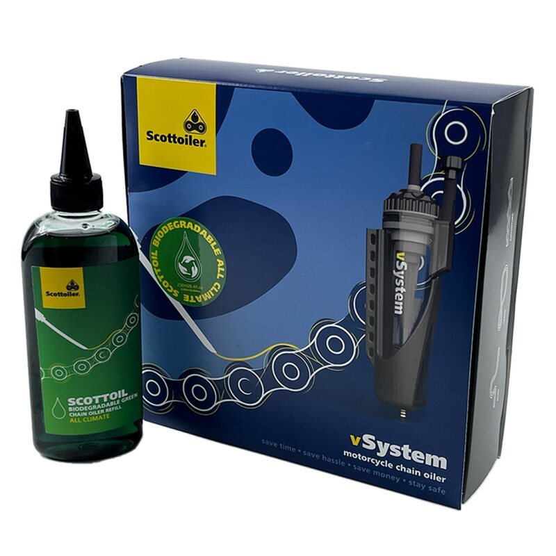 Sistema de lubricación SCOTTOILER vSystem Universal Edition + Lubricante Biodegradable Green Sistema de lubricación SCOTTOILER vSystem Universal Edition + Lubricante Biodegradable Green