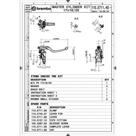 Bomba de freno radial BREMBO Racing 17RCS Corsa Corta RR