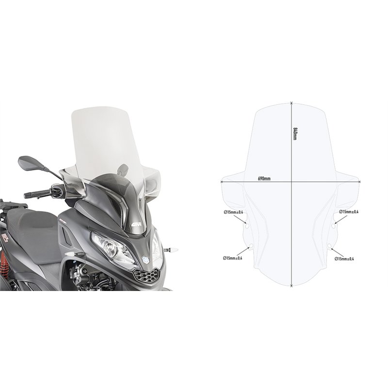PIAGGIO Mp3 300 HPE (19 24) CÚPULA GIVI TRANSPARENTE CON SPOILER
