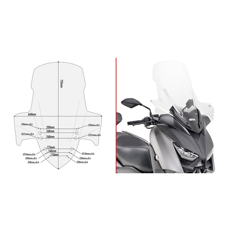YAMAHA X-MAX 400 (18 21) CÚPULA GIVI TRANSPARENTE CON SPOILER