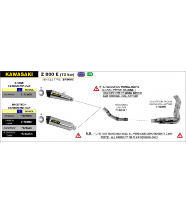 KAWASAKI Z 800 E 2013 - 2016 SILENCIOSO RACE-TECH EN TITANIO FONDO EN CARBONO
