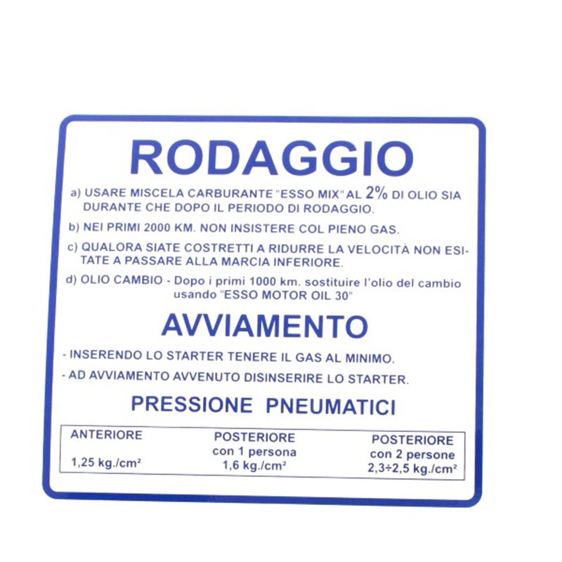Insignia rodaggio Piaggio Vespa 50-90-125cc 610170M003