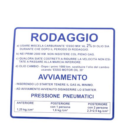 Insignia rodaggio Piaggio Vespa 50-90-125cc 610170M003